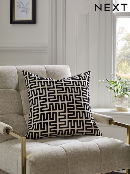 Monochrome 50 x 50cm Geometric Flock Large Oblong Cushion (N44126) | 61 QAR