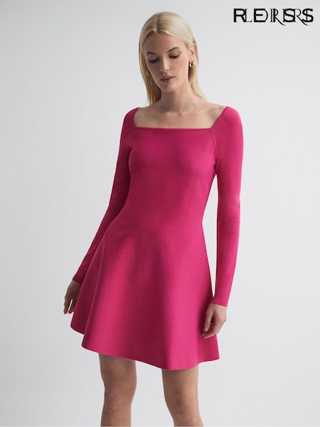 Kirkas Vaaleanpunainen - Florere Knitted Skater Mini Dress (N44210) | €233