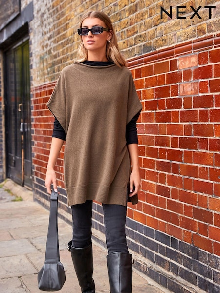 Vert kaki - Poncho en laine d’agneau Blend en maille (N44328) | € 15
