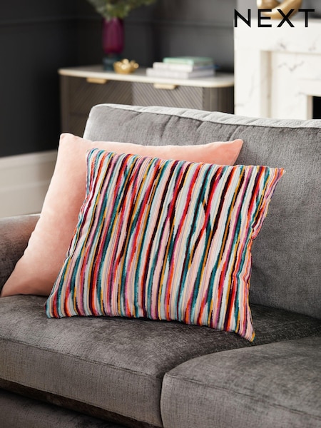 Multi Bright 59 x 59cm Cut Velvet Stripe Cushion (N44371) | €51