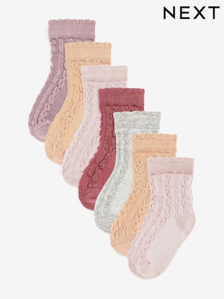 Pink/Neutral - Baby Cable Socks 7 Pack (0mths-2yrs) (N44426) | 7 €