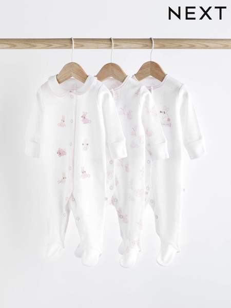 Pink - Baby 100% Cotton Sleepsuits 3 Pack (0-3yrs) (N44446) | 19 € - 21 €