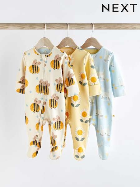 modra/rumena - Baby Two Way Zip 100% Cotton Sleepsuits 3 Pack (0mths-2yrs) (N44469) | € 18 - € 20