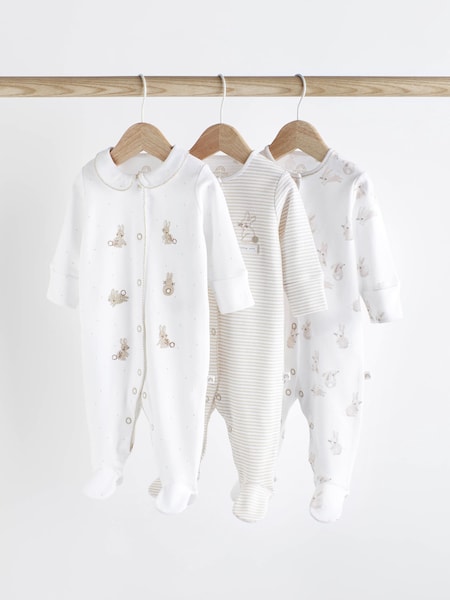Neutral Bunny 100% Cotton Delicate Baby Sleepsuits 3 Pack (0-2yrs) (N44500) | € 19 - € 21