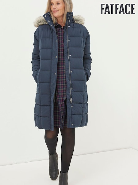FatFace Blue Sienna Quilted Mid Length Coat (N44513) | €83