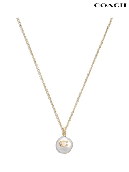 Coach Gold Tone Signature Coin Pearl Pendant Necklace (N44577) | €118