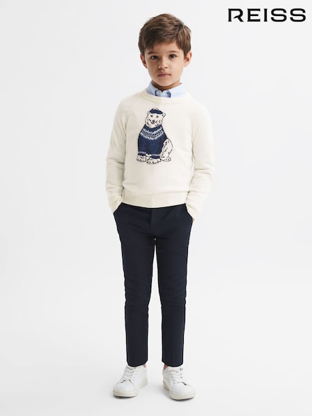 Reiss Ecru Osburn 9-14 yrs Slim Fit Motif Crew Neck Jumper (N44703) | €73