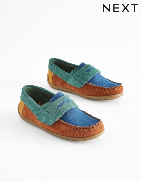 Multi Bright Wide Fit (G) Leather Penny Loafers with Touch and Close Fastening (N44737) | €10 - €11.50