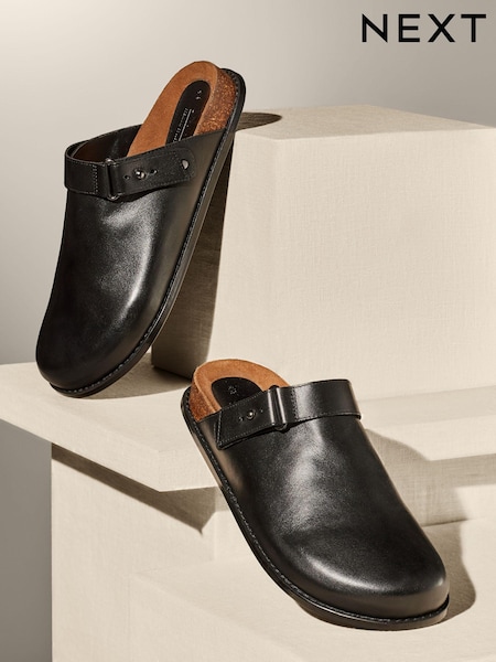 Black Premium Leather Mules Clogs (N44741) | €39