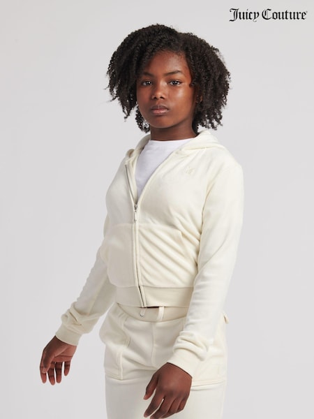 Juicy Couture Cream Juicy Couture Girls Tonal Velour Zip Through Hoodie (N44759) | 86 QAR - 104 QAR