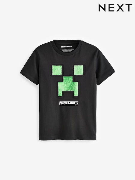 Black/Green 100% Cotton Minecraft Flippy Sequin T-Shirt (4-16yrs) (N44782) | €8 - €10