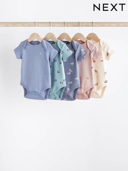 Teal Blue Baby 100% Cotton Short Sleeve Bodysuit 5 Pack (N44799) | € 12 - € 13