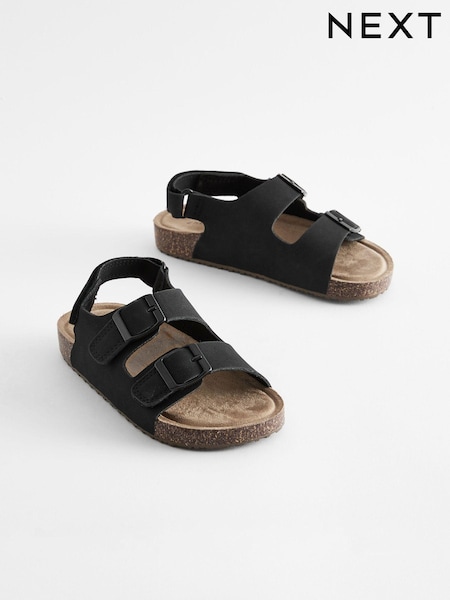Black Standard Fit (F) Double Buckle Cushioned Footbed Sandals (N44823) | $35 - $46