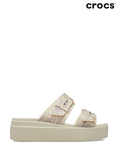 Crocs White Brooklyn Snake Buckle Wedges (N45041) | AED174
