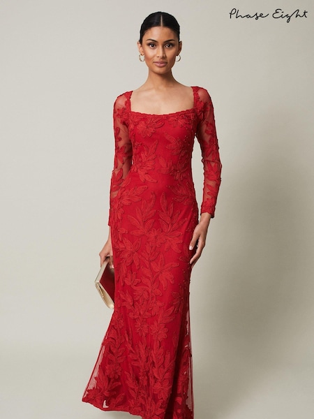 Phase Eight Red Alicia Tapework Maxi Dress (N45059) | €214