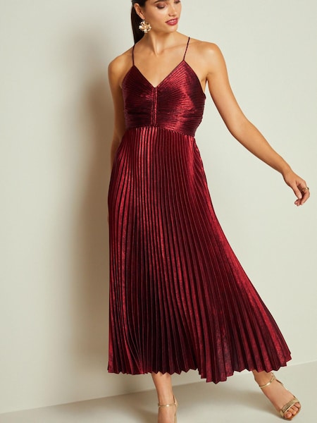 Red Pleated Metallic Midi Dress (N45086) | €50