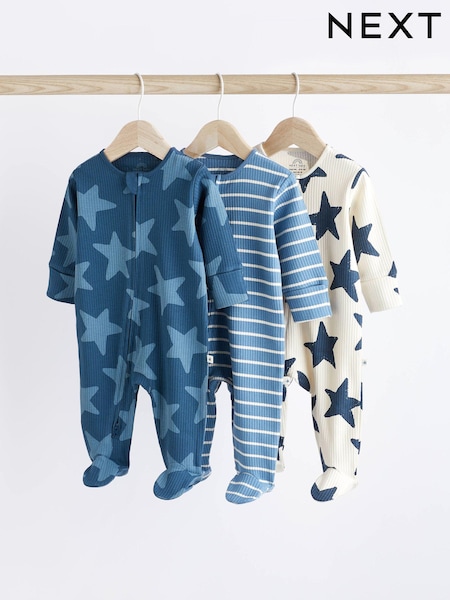 Sterne, Marineblau - Baby Zip 100% Cotton Sleepsuits 3 Pack (0mths-2yrs) (N45112) | 16 € - 18 €