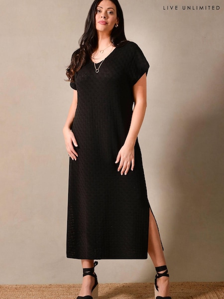 Live Unlimited Textured Crochet Black Midi Dress (N45184) | €39