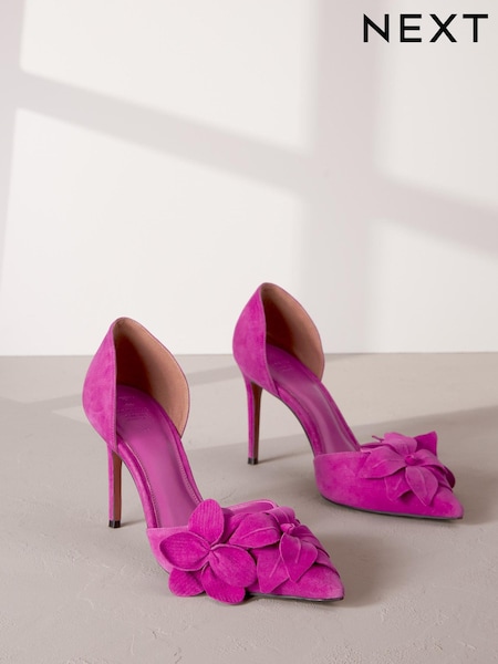 Pink Signature Leather Corsage Point Toe Heeled Shoes (N45204) | €61
