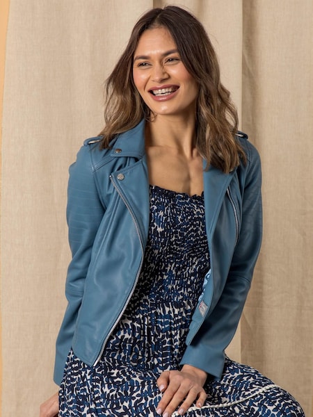 Lakeland Leather Blue Esthwaite Classic Leather Biker Jacket (N45456) | ₪1,001