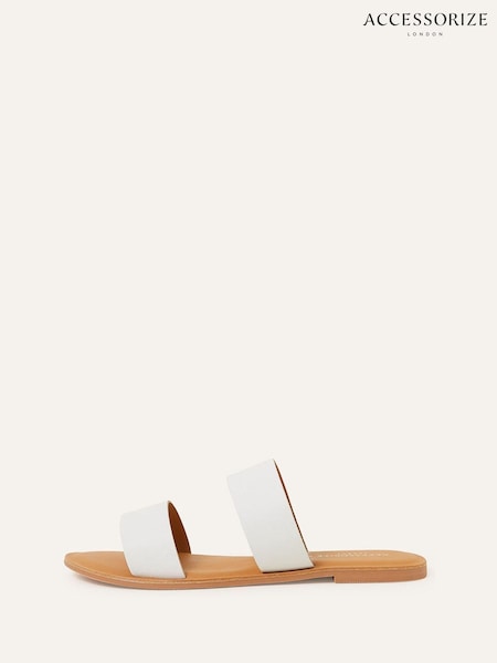 Accessorize Two Strap Leather Wide Fit White Sliders (N45579) | €20