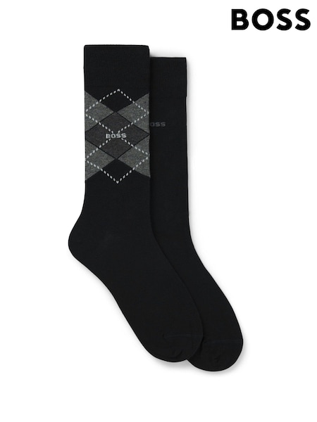 Black - Regular Boss Argyle Logo Socks 2 Pack