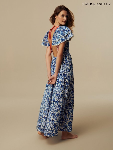Albastru şi alb - Laura Ashley Backless Rochie lungă (N46122) | 268 LEI