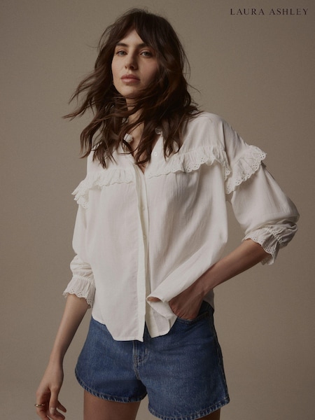 Ecru - Bluză cu tiv brodat Laura Ashley (N46123) | 125 LEI