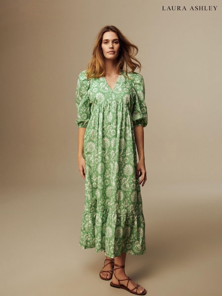 Laura Ashley Green Camelot Print Green Midaxi Dress (N46133) | €19