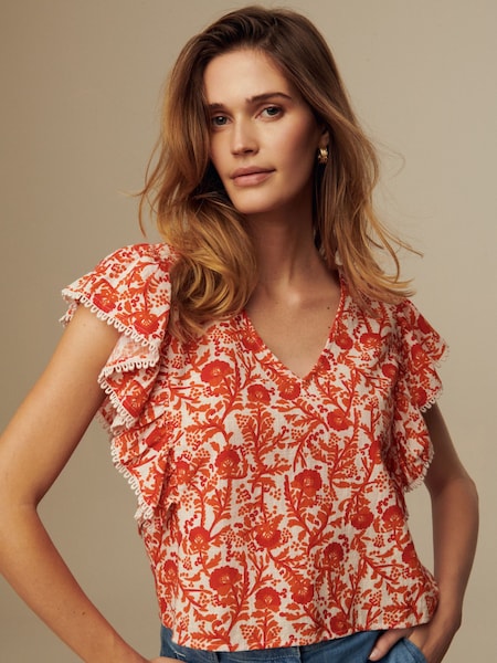 Laura Ashley Red/White Ruffle Frill Top (N46136) | €9