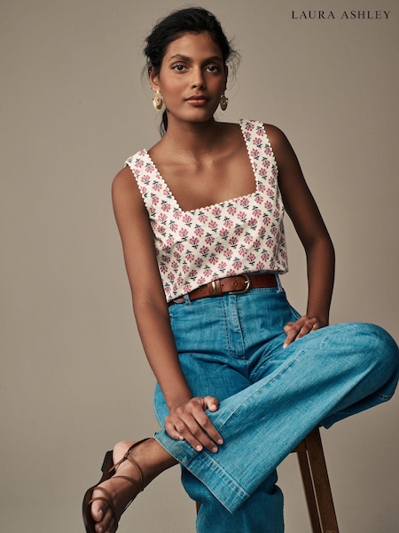 Laura Ashley Ecru/Pink Broderie Shell Top (N46147) | €17.50