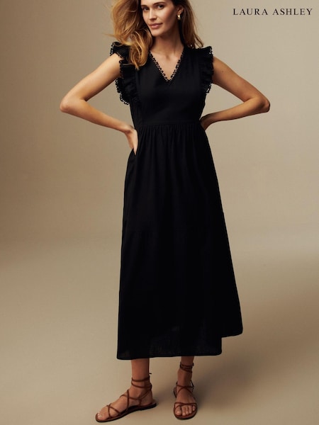 Negru - Rochie midaxi cu margini Blend Dantelă din in Laura Ashley (N46167) | 163 LEI