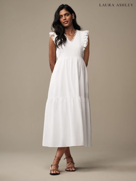 Alb - Rochie midaxi cu margini Blend Dantelă din in Laura Ashley (N46170) | 139 LEI