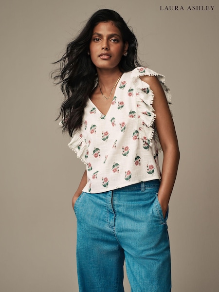 Laura Ashley Ecru/Pink Ruffle Frill Top (N46178) | €11