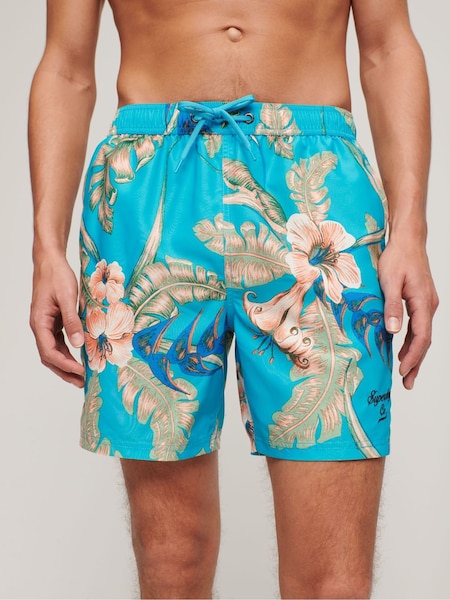 Superdry Hawaiian Aqua 100% Cotton Hawaiian Print 17 Swim Shorts (N46316) | €27