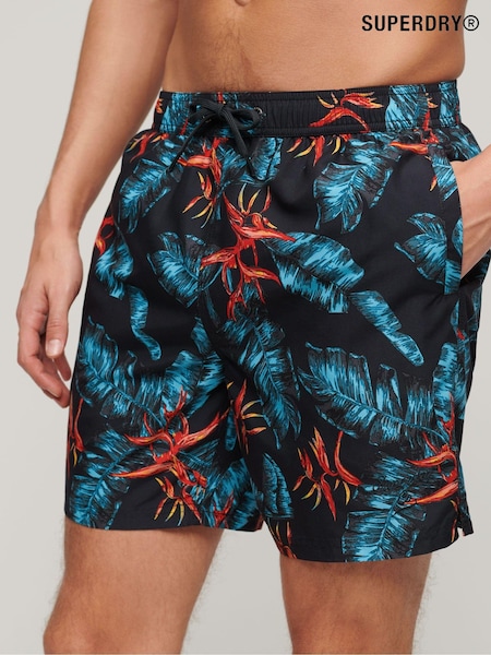 Superdry Dark Navy Fire 100% Cotton Hawaiian Print 17 Swim Shorts (N46323) | €27