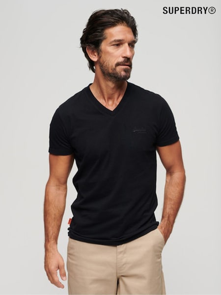 Superdry Black Chrome 100% Cotton Vintage Logo Emb V-Neck T-Shirt (N46355) | 49 QAR