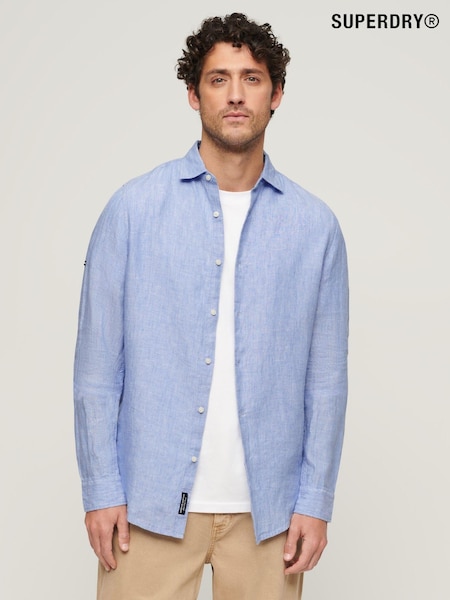 Superdry Mid Blue Studios Casual 100% Linen Long Sleeved Shirt (N46402) | €56