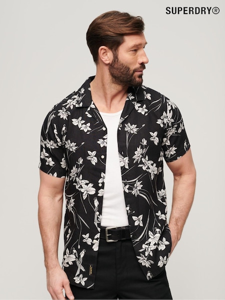 Negru - Superdry Open Guler Imprimeu Cămăși (N46455) | 240 LEI
