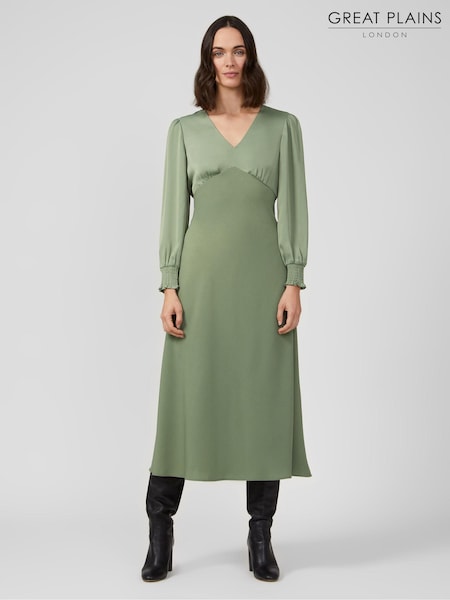 Great Plains Green Ferne Crepe Mix V-Neck Midi Dress (N46480) | €20