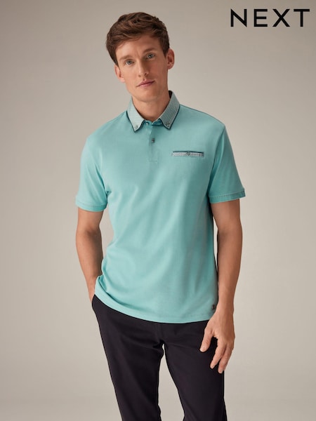 Aqua Blue 100% Cotton Short Sleeve Smart Collar Polo Shirt (N46527) | €16