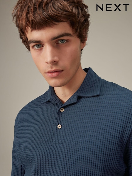 Blue Textured Waffle Polo Shirt (N46540) | € 6