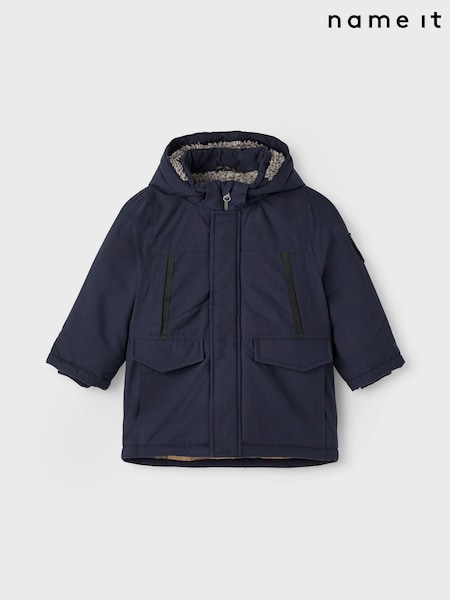 Name It Blue Teddy Lined Parka Jacket With Detachable Hood (N46620) | R$ 475
