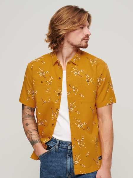Imprimeuri florale de aur - Superdry Mânecă scurtă Cotton/Lenjerie de pat Blend Beach Cămăși (N46728) | 210 LEI