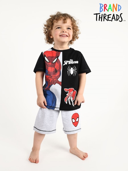 Brand Threads Black Boys 100% Cotton Marvel Spiderman Short Pyjamas Set (N46914) | €23