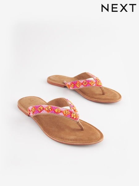 Pink Regular/Wide Fit Forever Comfort® Leather Embellished Toe Thong Sandals (N46975) | AED46