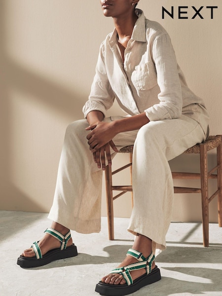 Green/Ecru Webbing Chunky Sandals (N46976) | €13
