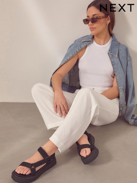 Black Webbing Chunky Sandals (N46982) | €10