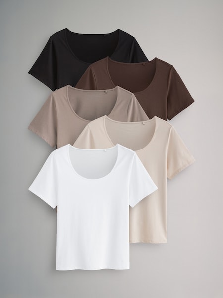 The Set Black/Brown/Neutral/Nude/White 5 Pack Slouch Short Sleeve T-Shirt (N47125) | €16