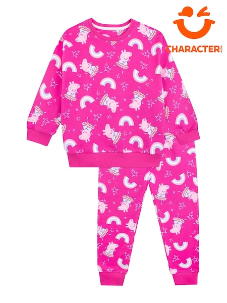 Character Pink 100% Cotton Peppa Pig Rainbow Aop Sweatshirt and Joggers Set (N47259) | 67 QAR